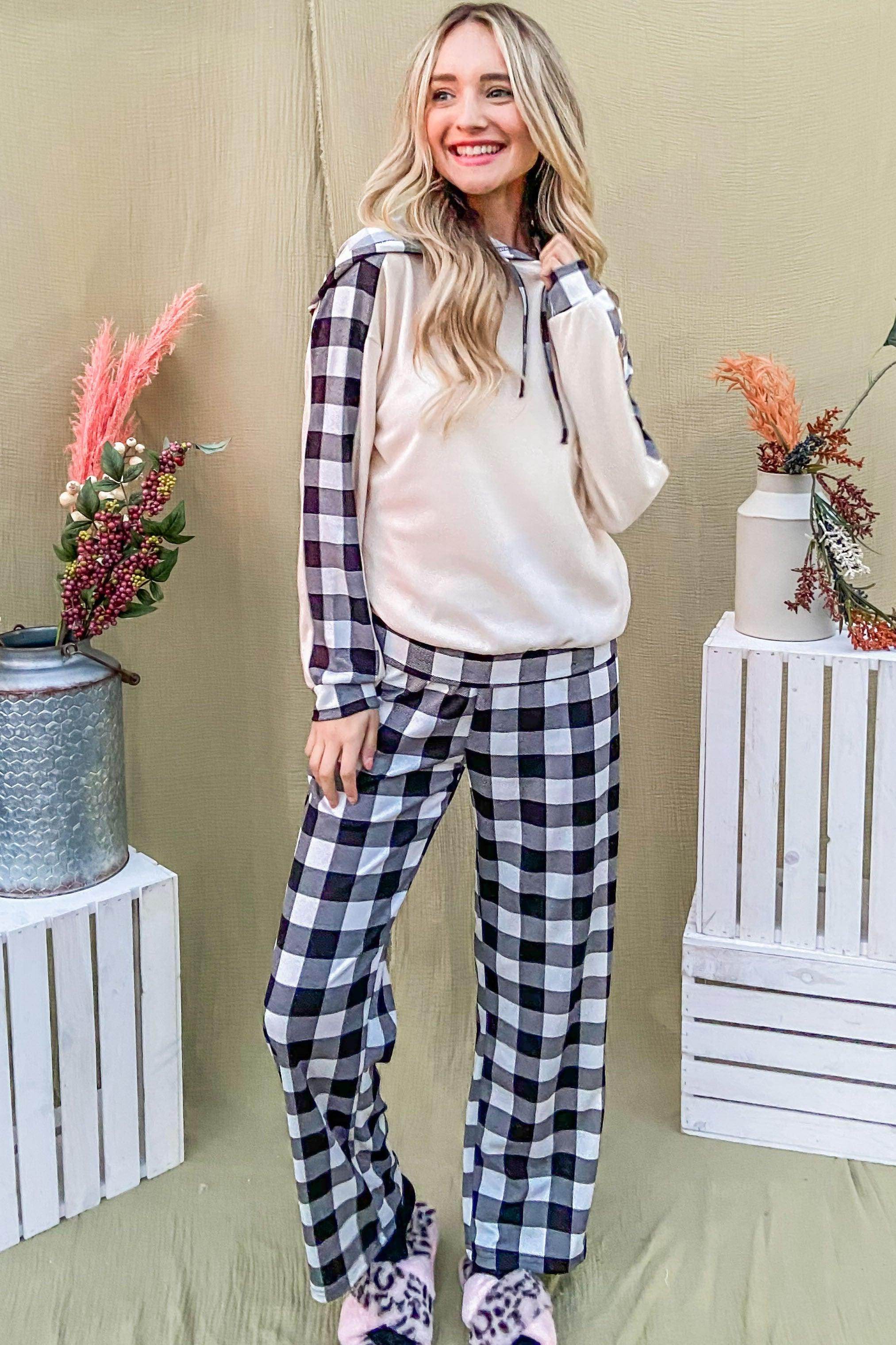 And The Why Drawstring Hooded Top and Plaid Pants Set - Selvanelle
