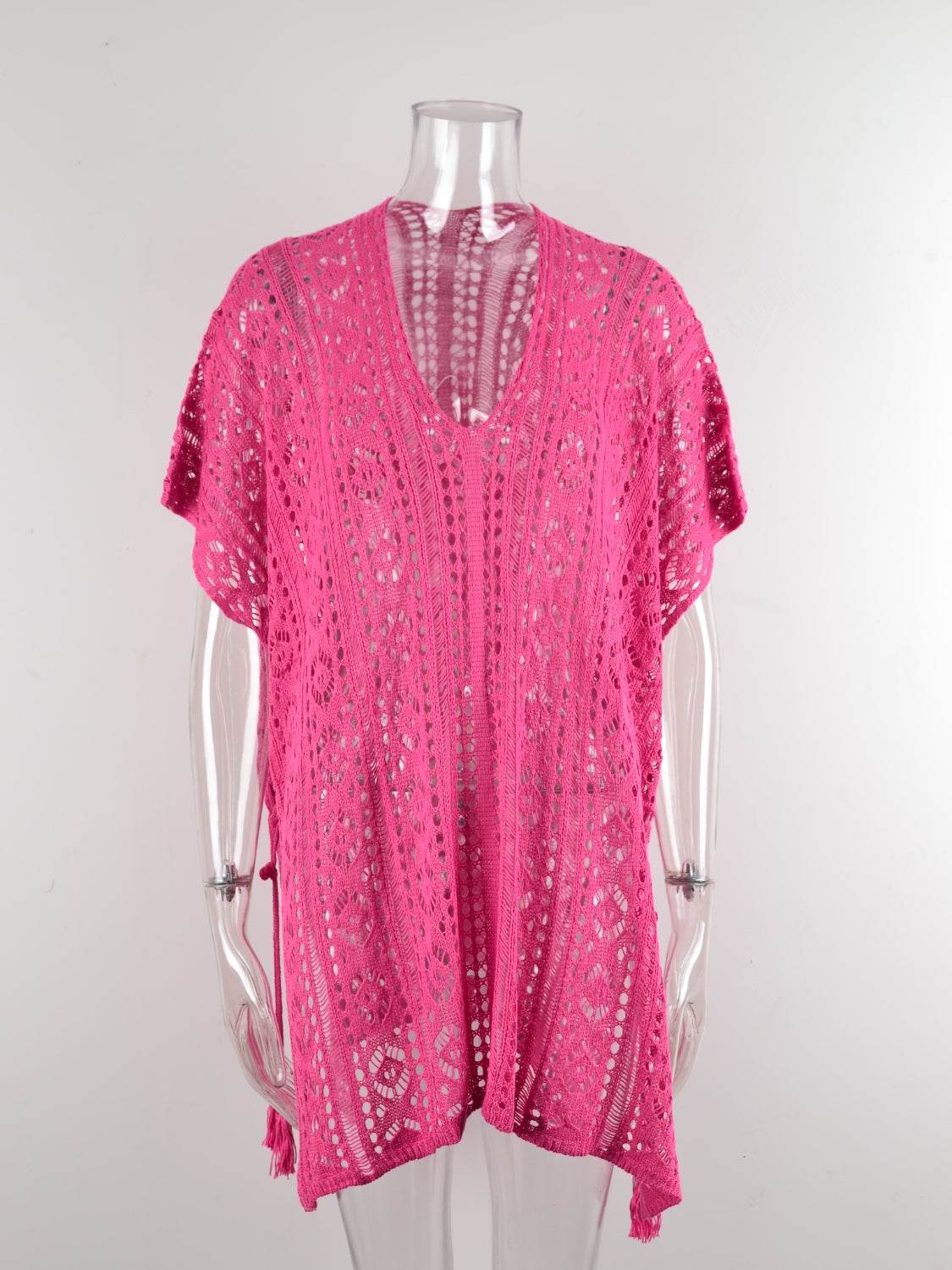Angel Wings Cutout V-Neck Cover-Up with Tassel - Selvanelle