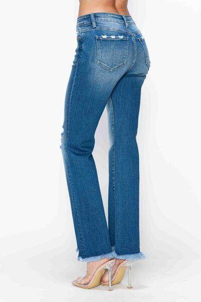 Bytos Full Size Raw Hem Distressed Mid Rise Straight Jeans - Selvanelle