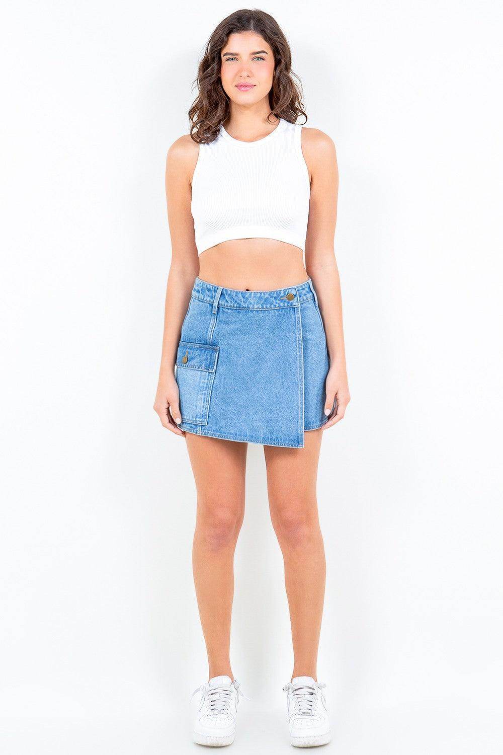 American Bazi Cargo Pocket Denim Skort for Trendy Style - Selvanelle