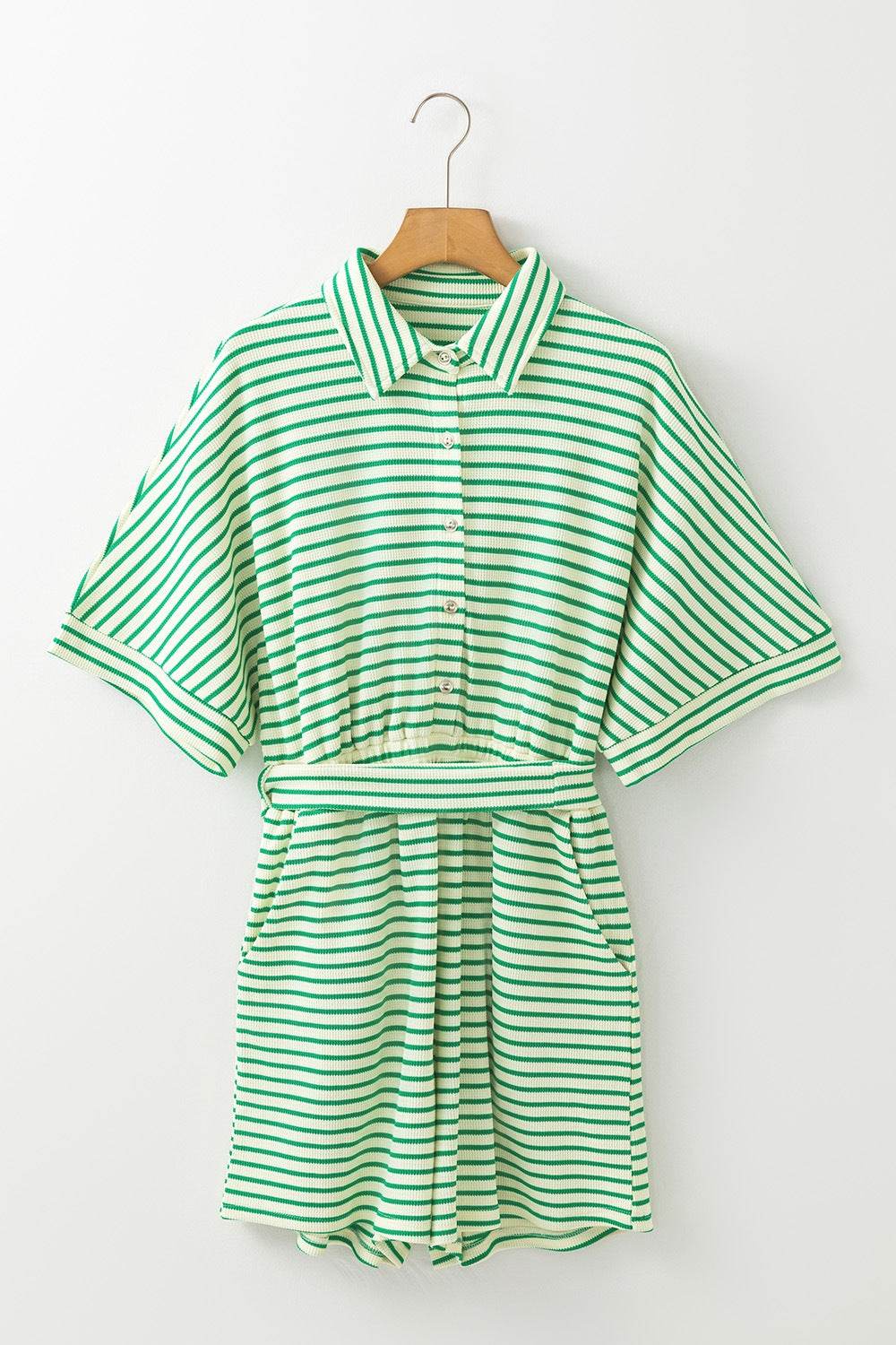 Striped Half Sleeve Tie Waist Romper - Selvanelle