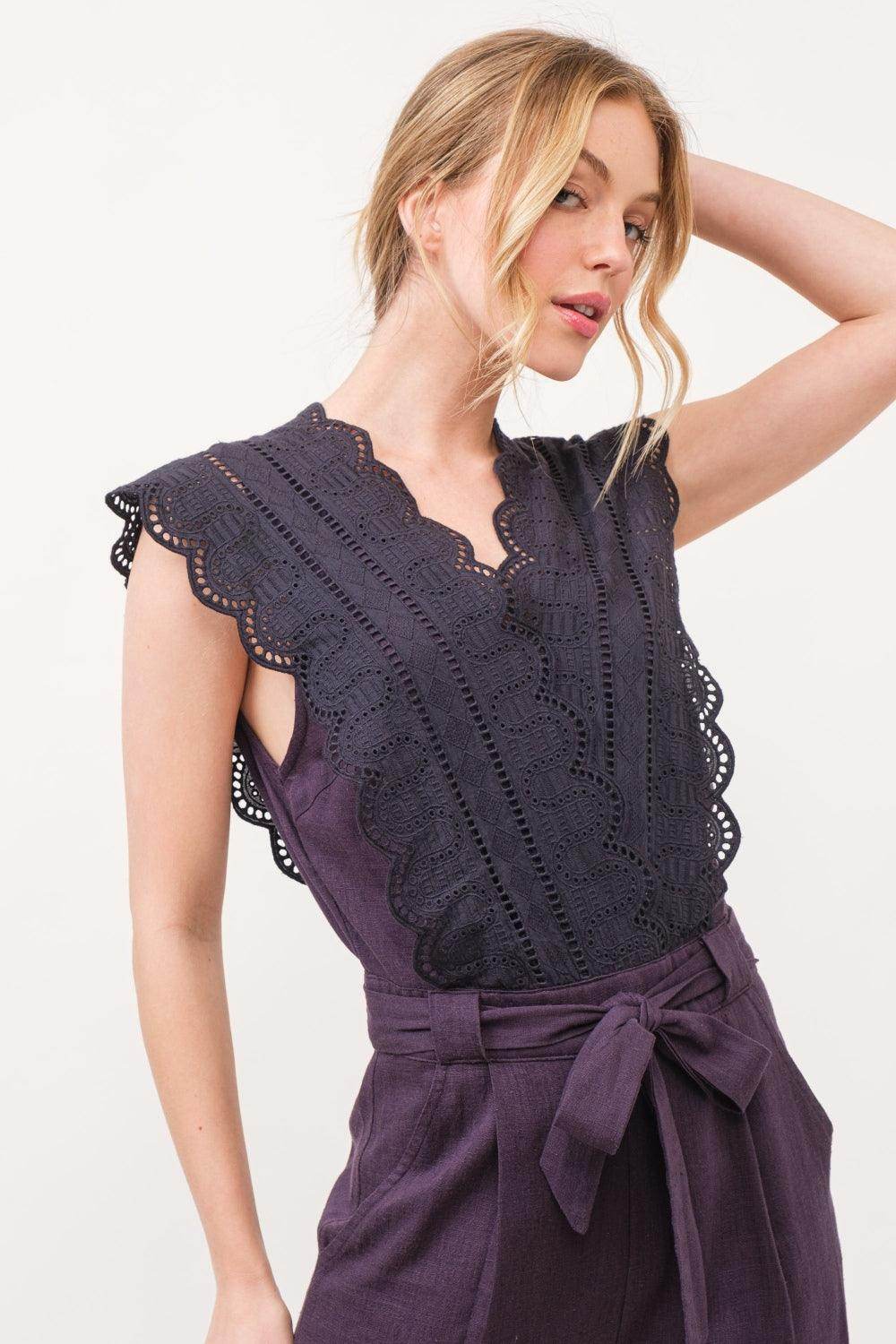 And The Why Laced Surplice Tie Waist Jumpsuit For Women - Selvanelle