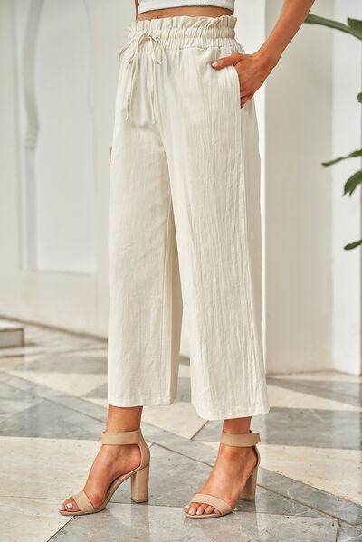 Drawstring Paperbag Waist Wide Leg Pants for Women - Selvanelle