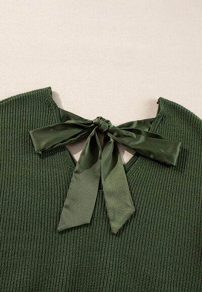Tied Back V-Neck Long Sleeve Sweater for Women Fashion - Selvanelle