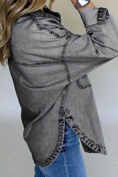 Button Up Long Sleeve Denim Jacket for Stylish Comfort - Selvanelle