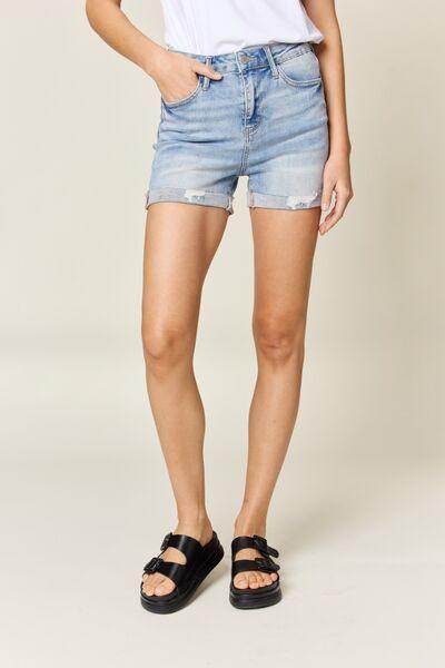 Judy Blue Full Size High Waist Rolled Denim Shorts for Summer - Selvanelle