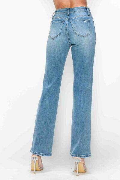 Bytos Full Size Distressed High Rise Straight Jeans For Women - Selvanelle