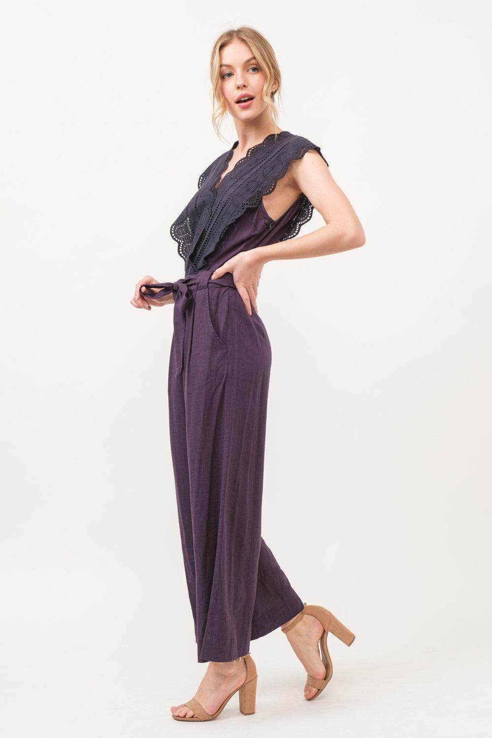 And The Why Laced Surplice Tie Waist Jumpsuit For Women - Selvanelle