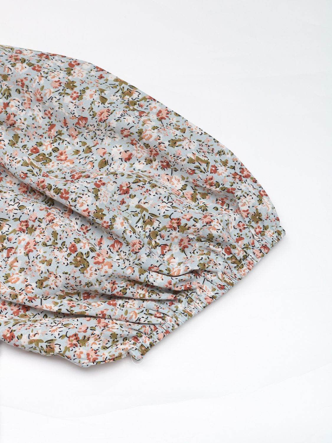 Perfee Ditsy Floral Smocked Square Neck Puff Sleeve Jumpsuit - Selvanelle