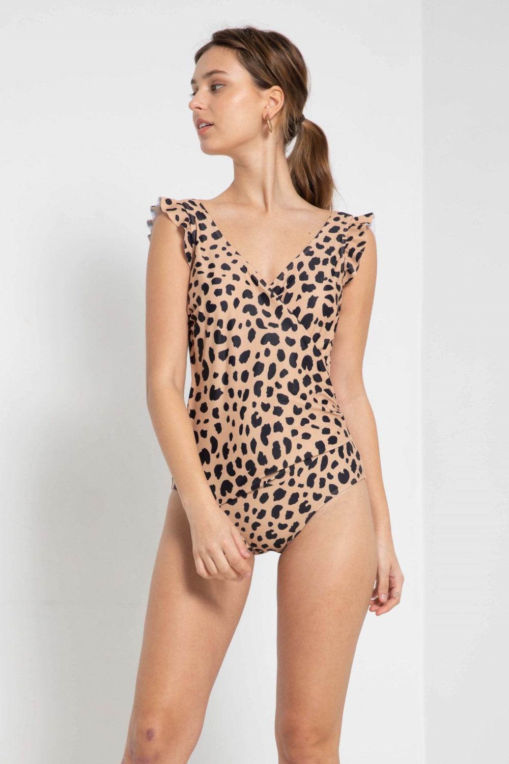 Marina West Swim Full Size Float On Ruffle Faux Wrap One-Piece in Leopard - Selvanelle