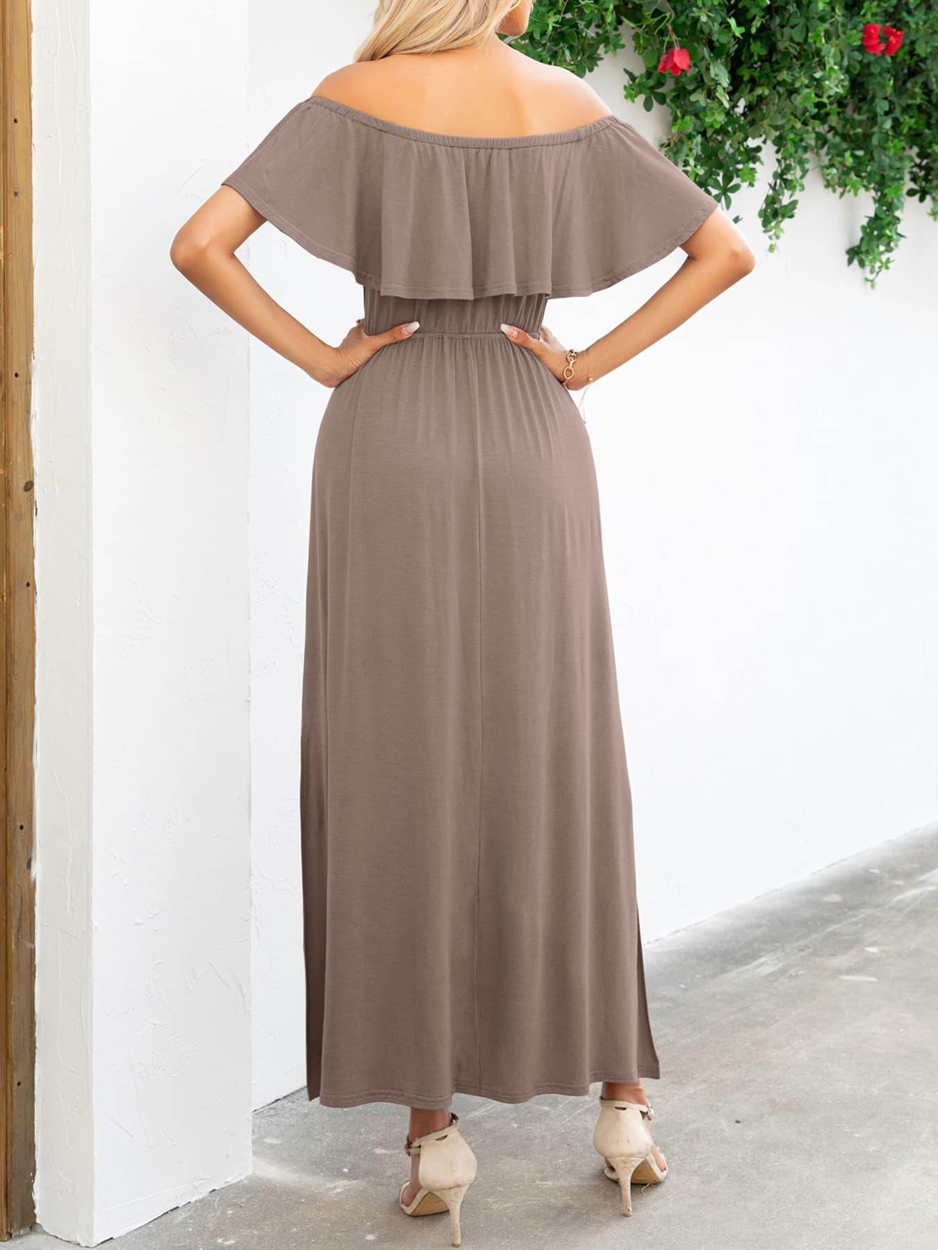 Off-Shoulder Slit Maxi Dress for Elegant Summer Style - Selvanelle