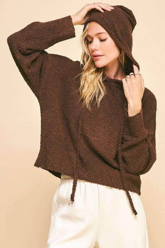 Davi & Dani Drop Shoulder Long Sleeve Hooded Sweater Cozy - Selvanelle