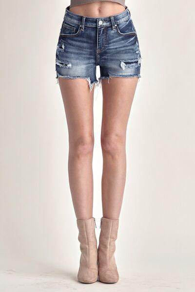 RISEN Mid Rise Raw Hem Denim Shorts for Women Summer Wear - Selvanelle
