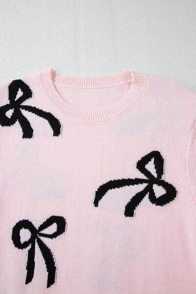 Bow Pattern Round Neck Loose Fit Sweater for Women - Selvanelle