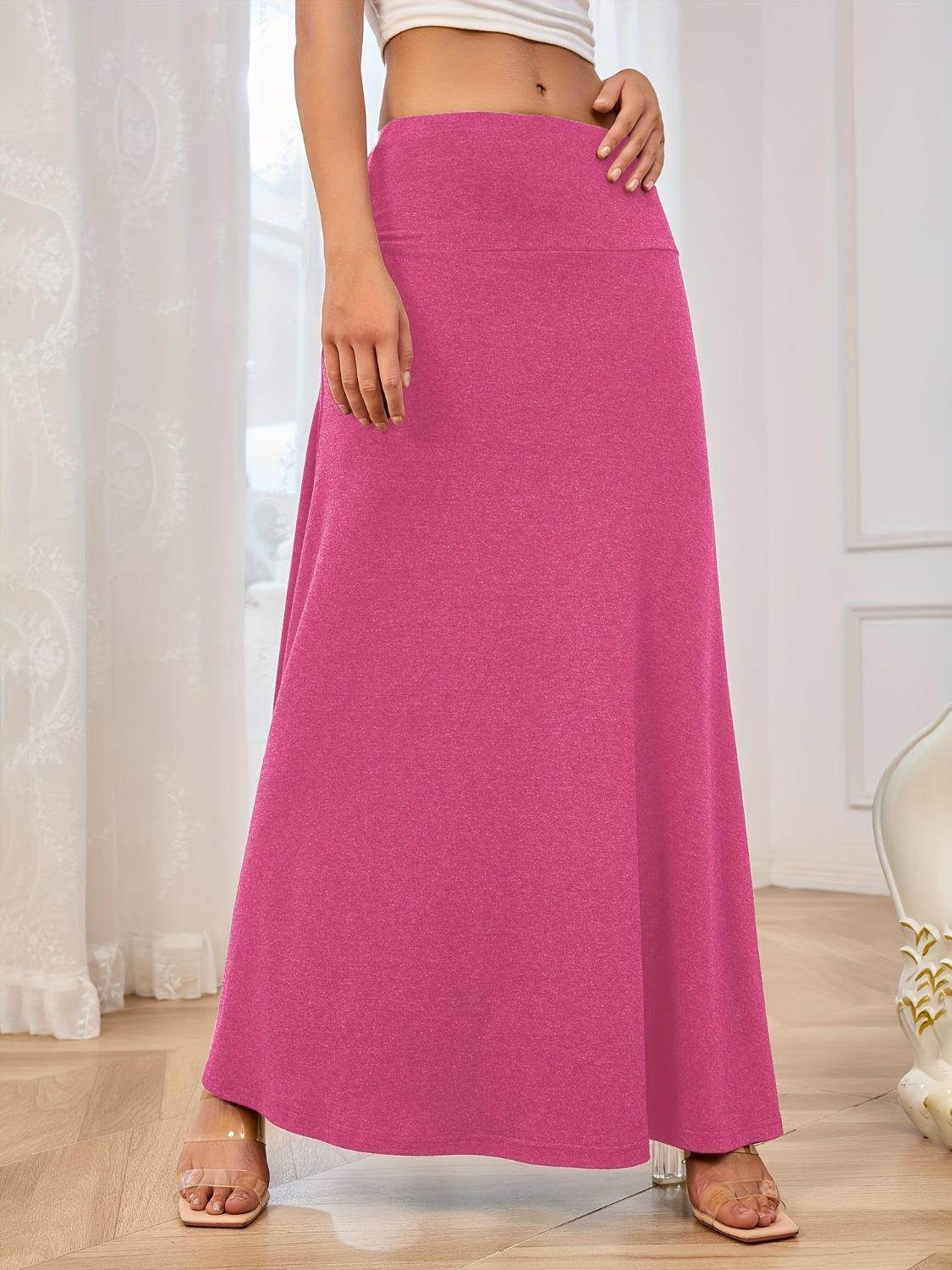 Solid Elastic Waist Maxi Skirt for Comfortable Everyday Wear - Selvanelle