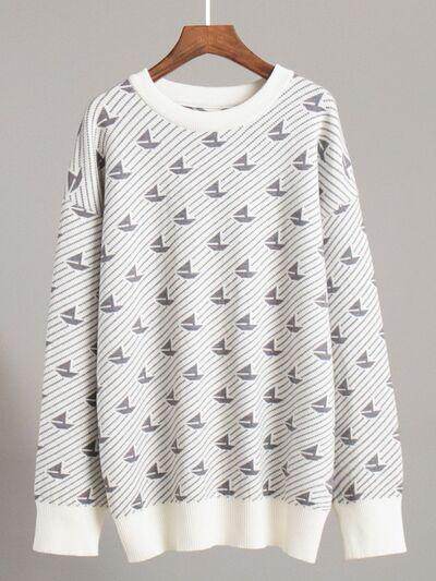 Contrast Round Neck Long Sleeve Sweater for Women Fashion - Selvanelle