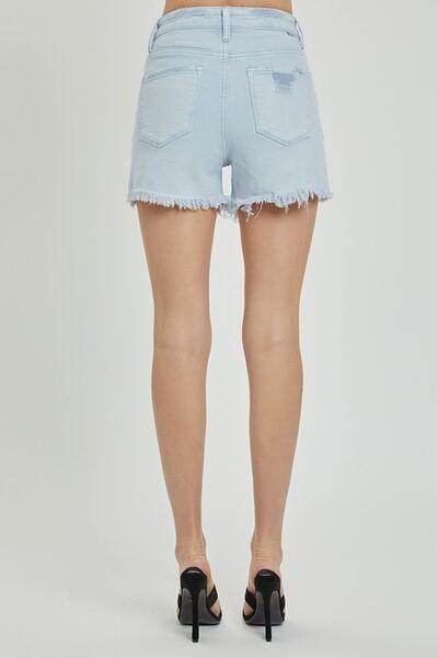 RISEN Full Size High Rise Distressed Detail Denim Shorts - Selvanelle