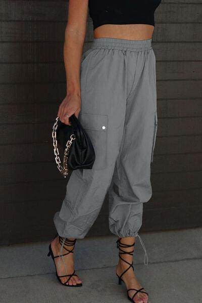 Drawstring Elastic Waist Pants with Pockets for Women - Selvanelle