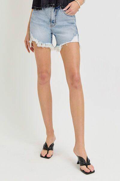 RISEN High Rise Side Step Hem Denim Shorts for Women - Selvanelle