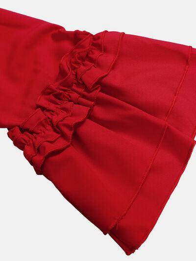 Frill Tie Neck Three-Quarter Sleeve Dress for Women - Selvanelle