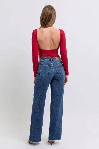 Judy Blue Full Size Raw Hem Mid Rise Jeans for Women - Selvanelle