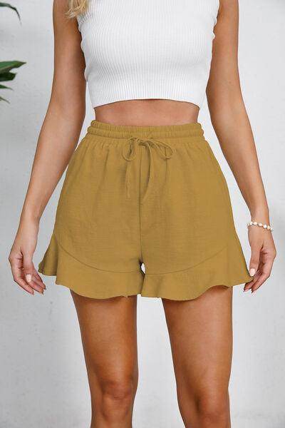 Full Size Drawstring Ruffle Hem Shorts for Women - Selvanelle