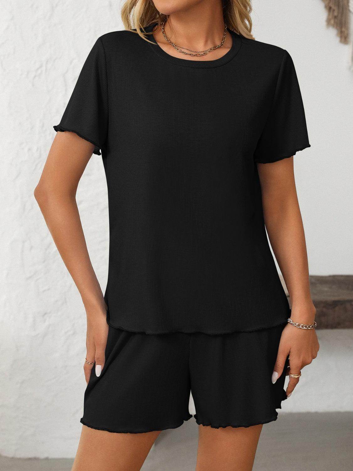 Mandy Round Neck Short Sleeve Top and Shorts Set Women - Selvanelle