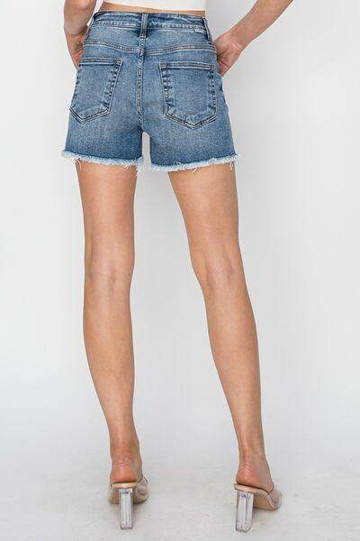 RISEN Stepped Waist Frayed Denim Shorts for Women - Selvanelle