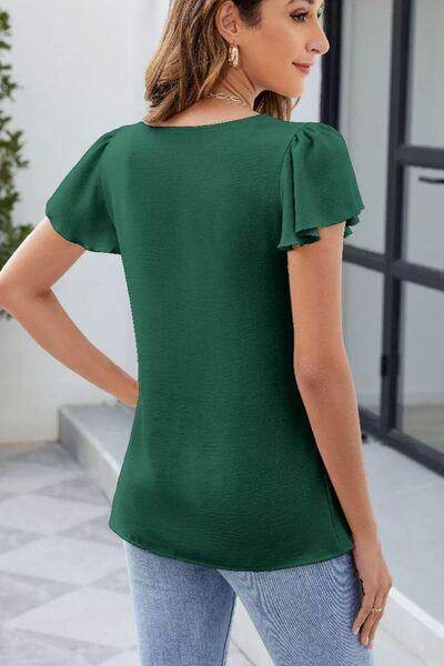 Frill Square Neck Flutter Sleeve Blouse for Women - Selvanelle