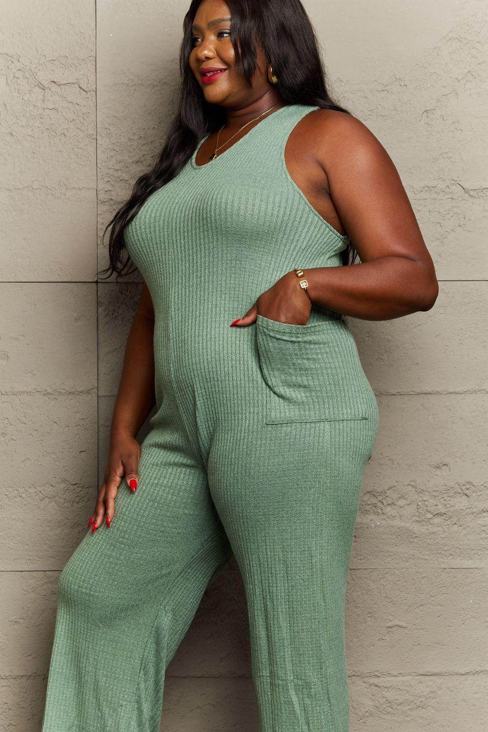 HEYSON Don't Get It Twisted Full Size Rib Knit Jumpsuit - Selvanelle