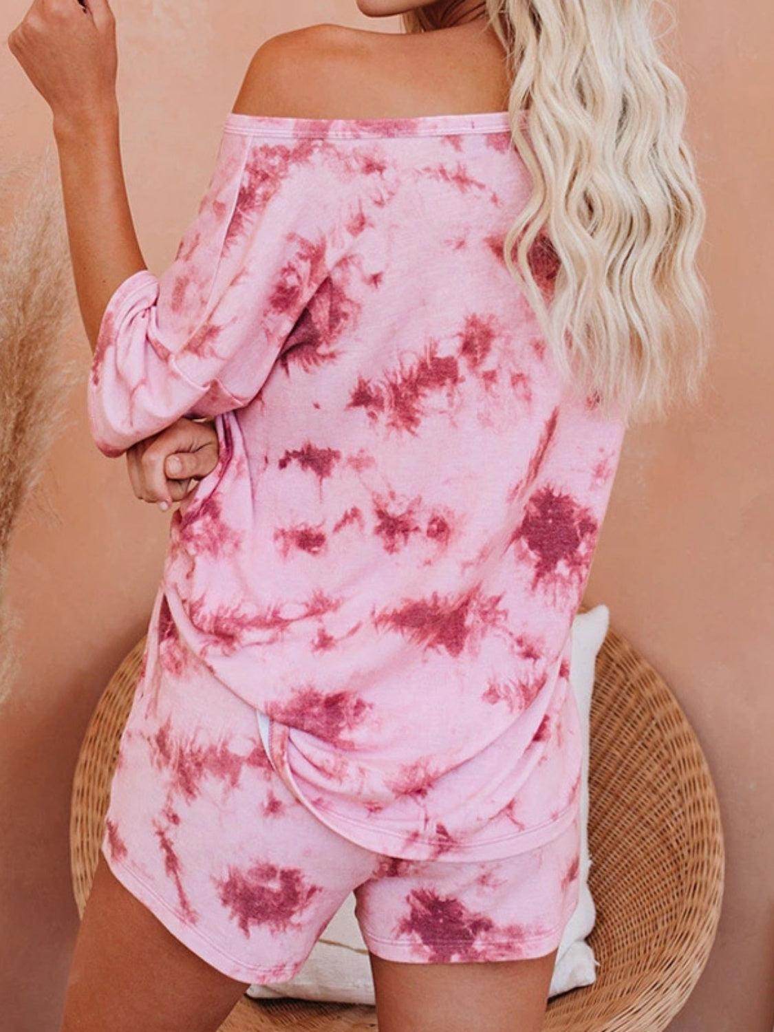 Tie-Dye Half Sleeve Top and Shorts Set for Women - Selvanelle