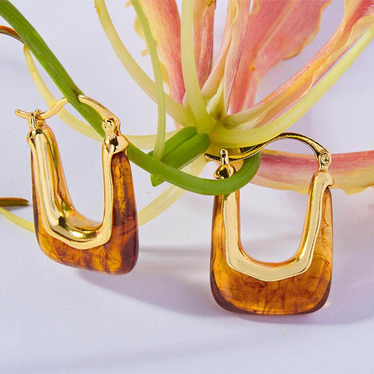 Resin Copper U Shape Earrings for Elegant Style 1 Pair - Selvanelle