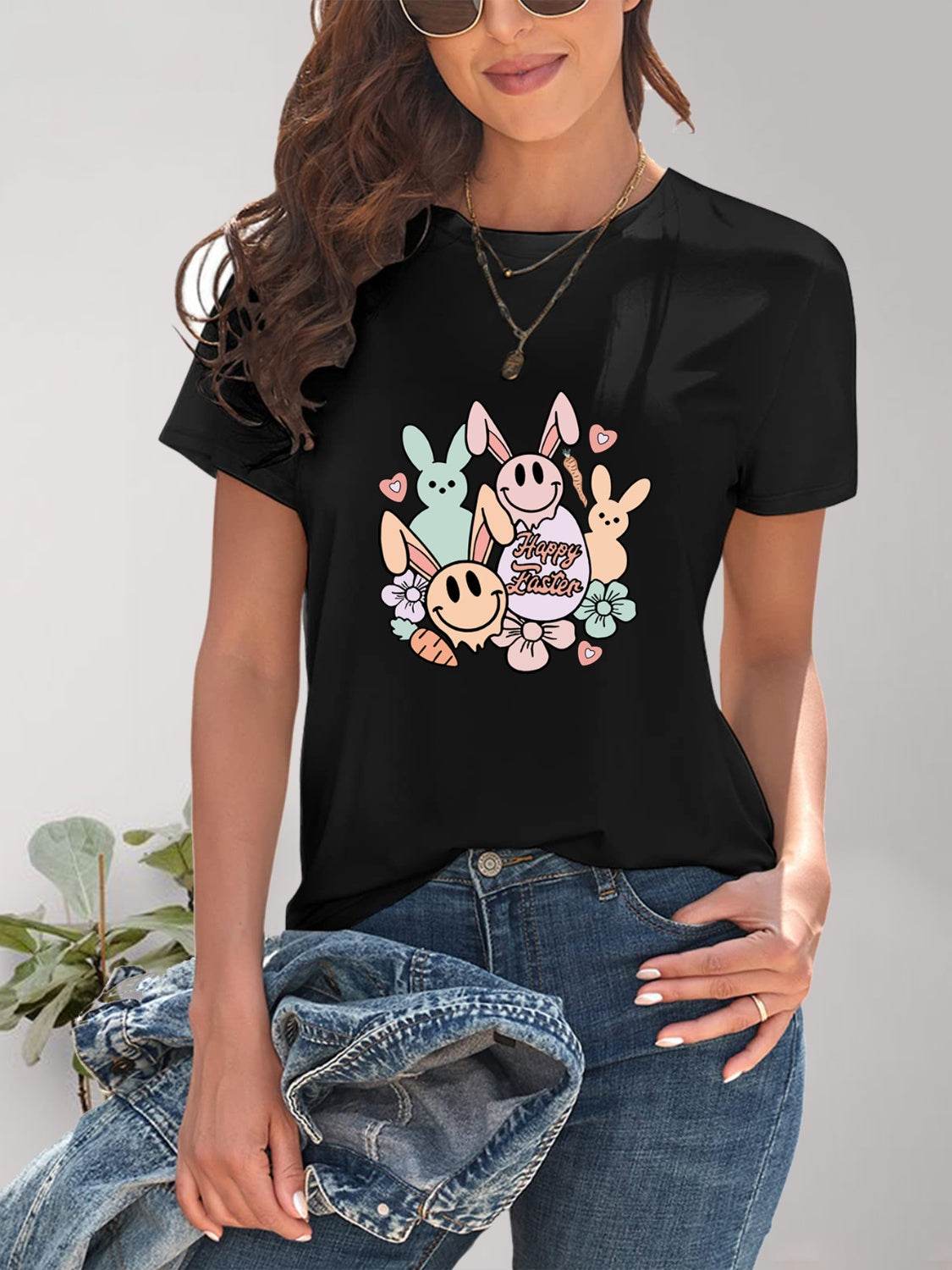 Graphic Round Neck Short Sleeve T-Shirt - Selvanelle