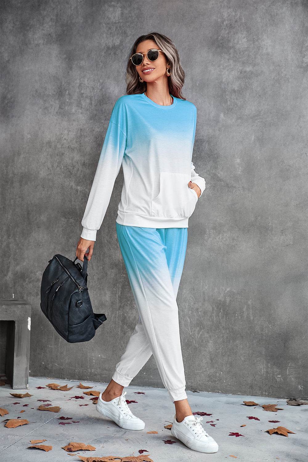 Gradient Round Neck Sweatshirt and Joggers Set - Selvanelle