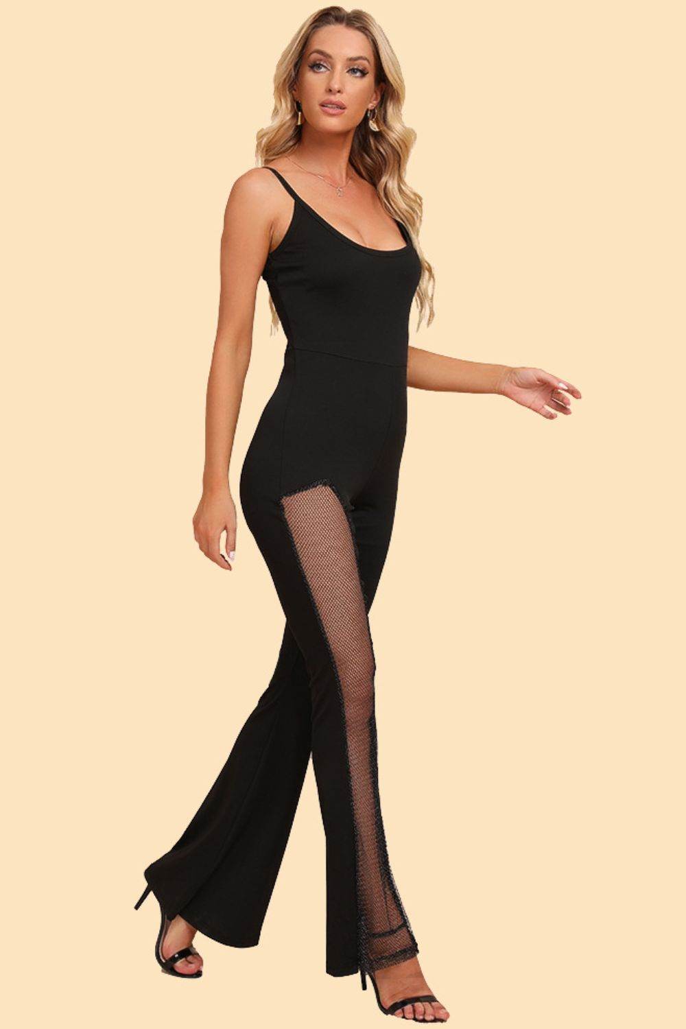 Spliced Mesh Spaghetti Strap Jumpsuit - Selvanelle