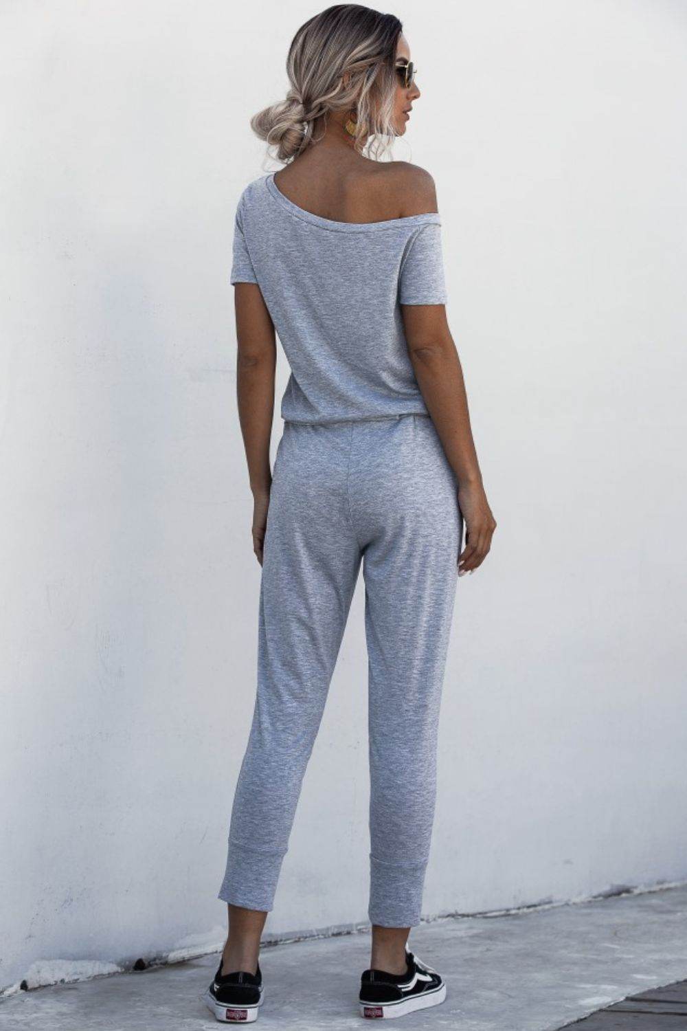 Asymmetrical Neck Tied Jumpsuit with Pockets - Selvanelle
