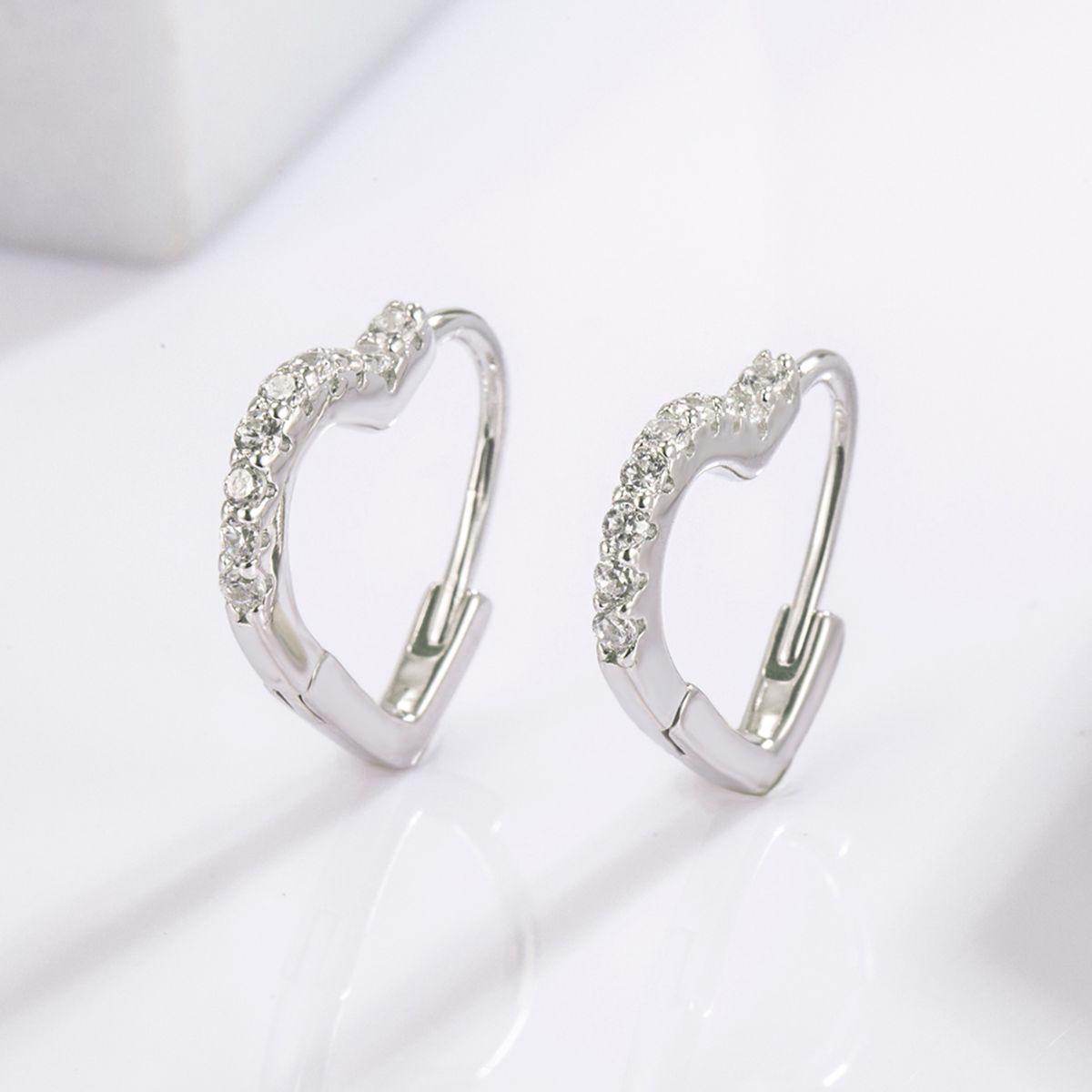 925 Sterling Silver Zircon Heart Shape Earrings Set - Selvanelle