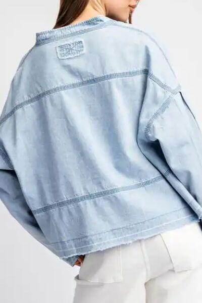Slit Raw Hem Notched Denim Top for Chic Everyday Style - Selvanelle