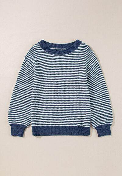 Striped Boat Neck Long Sleeve Sweater for Women Fashion - Selvanelle