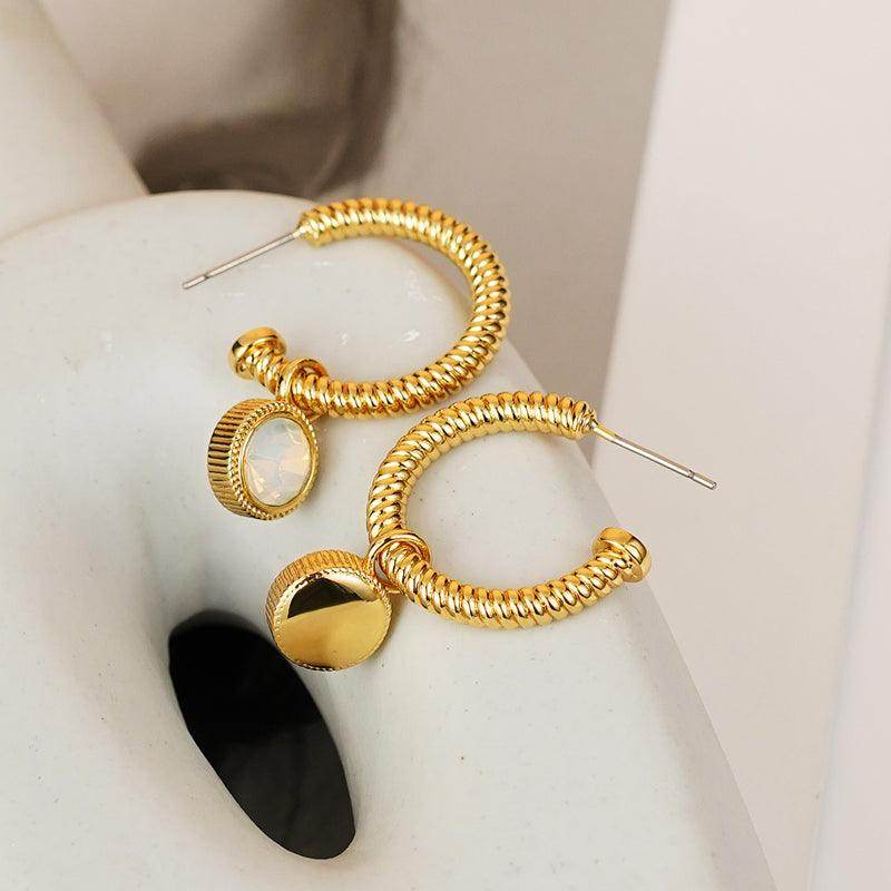 Rope Cat's Eye Stone C-Hoop Earrings for Elegant Style - Selvanelle