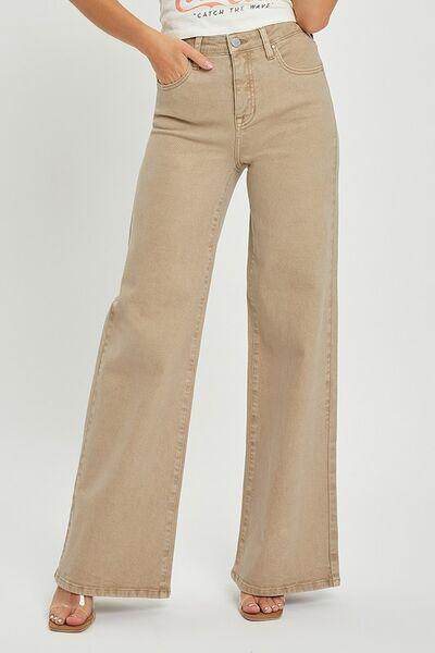 RISEN Full Size Tummy Control High Rise Wide Leg Jeans - Selvanelle