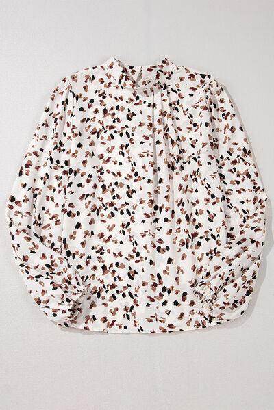 Printed Mock Neck Balloon Sleeve Blouse for Women - Selvanelle