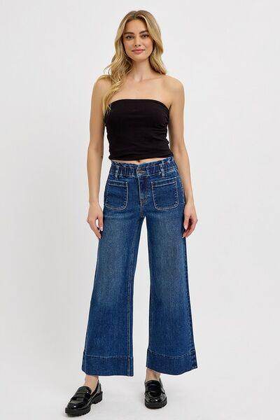RISEN Elastic Band Wide Leg Jeans for Casual Chic Style - Selvanelle