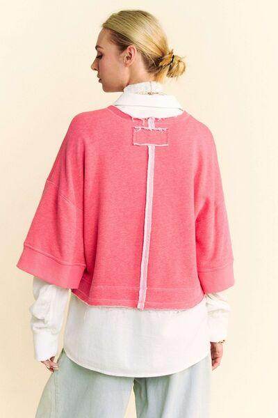 Davi & Dani Faux Layered French Terry Contrast Top Style - Selvanelle