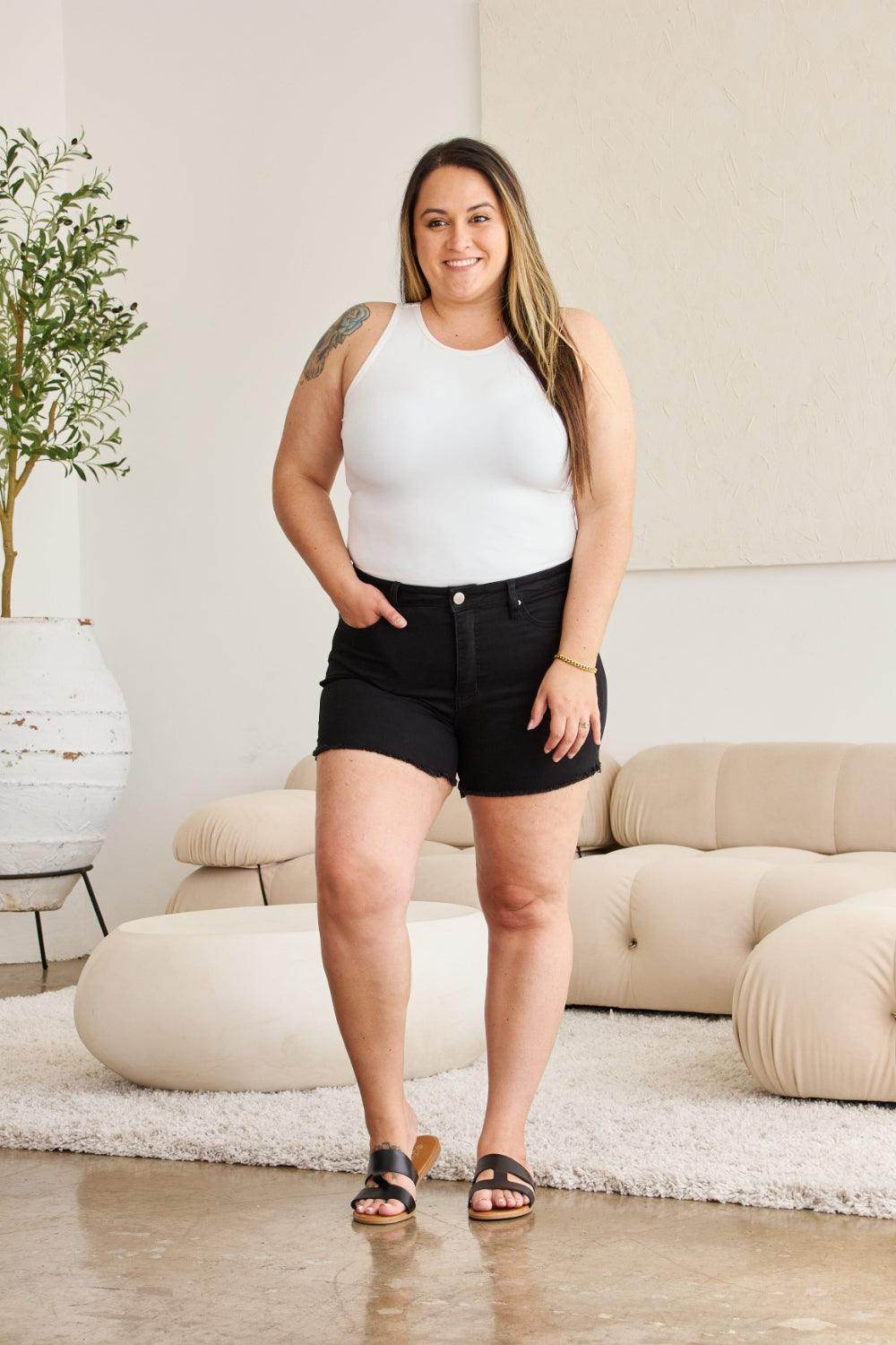 RFM Full Size Tummy Control High Waist Denim Shorts Women - Selvanelle