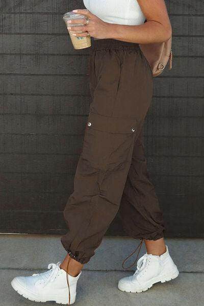 Drawstring Elastic Waist Pants with Pockets for Women - Selvanelle