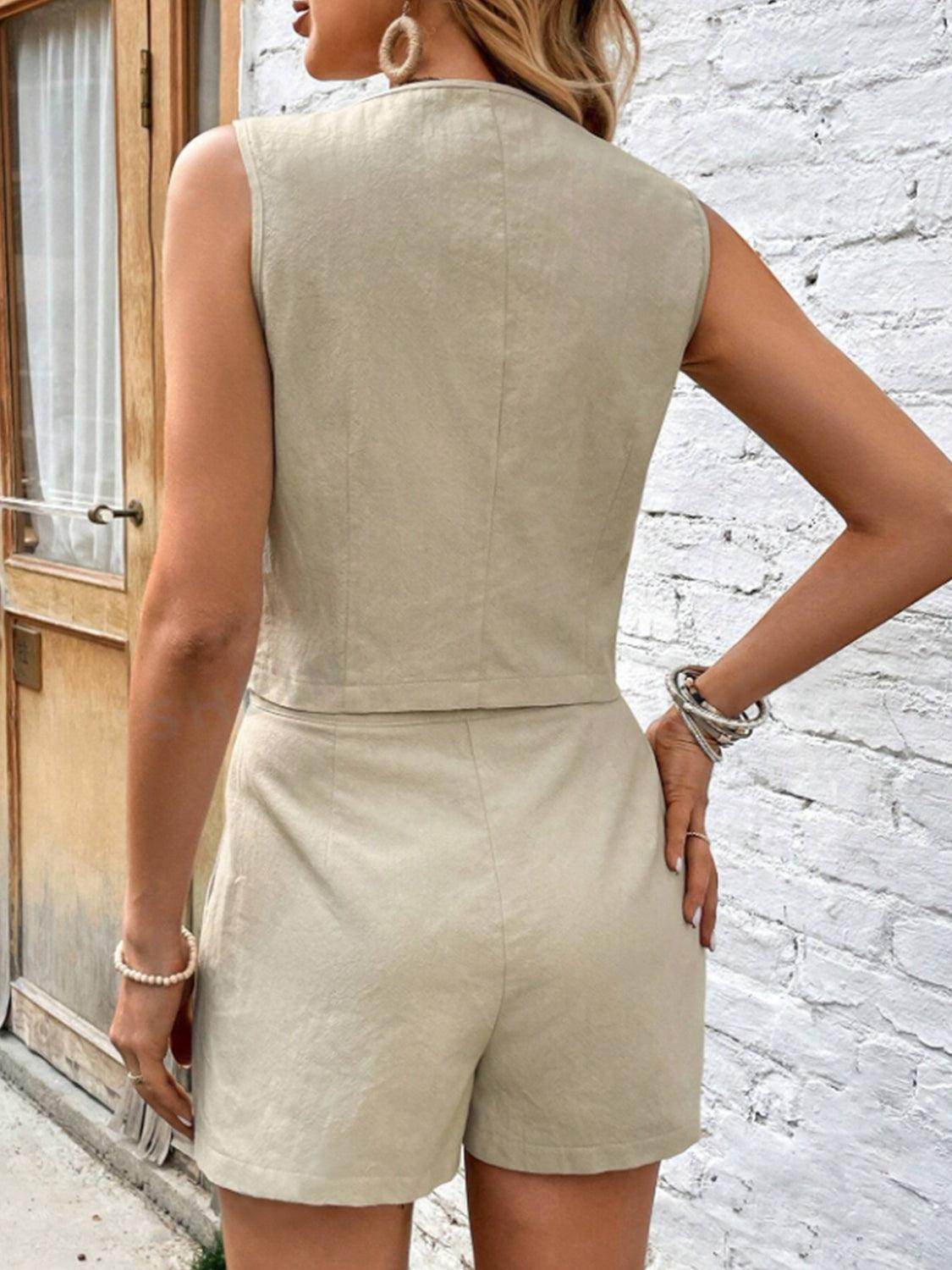 Scoop Neck Sleeveless Top and Shorts Set for Women - Selvanelle