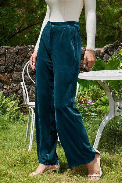Velvet Wide Leg Pants with Pockets for Stylish Comfort - Selvanelle