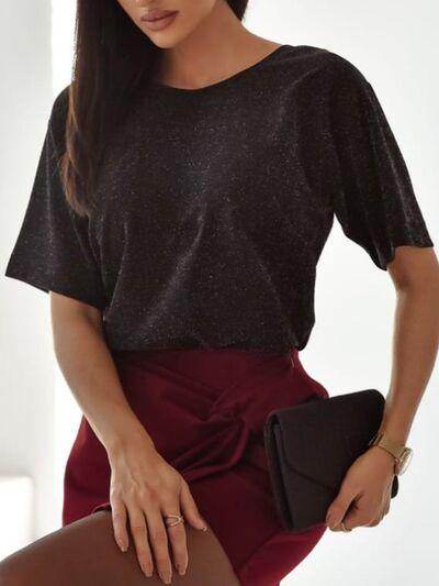 Bow Back Round Neck Short Sleeve Blouse for Women - Selvanelle