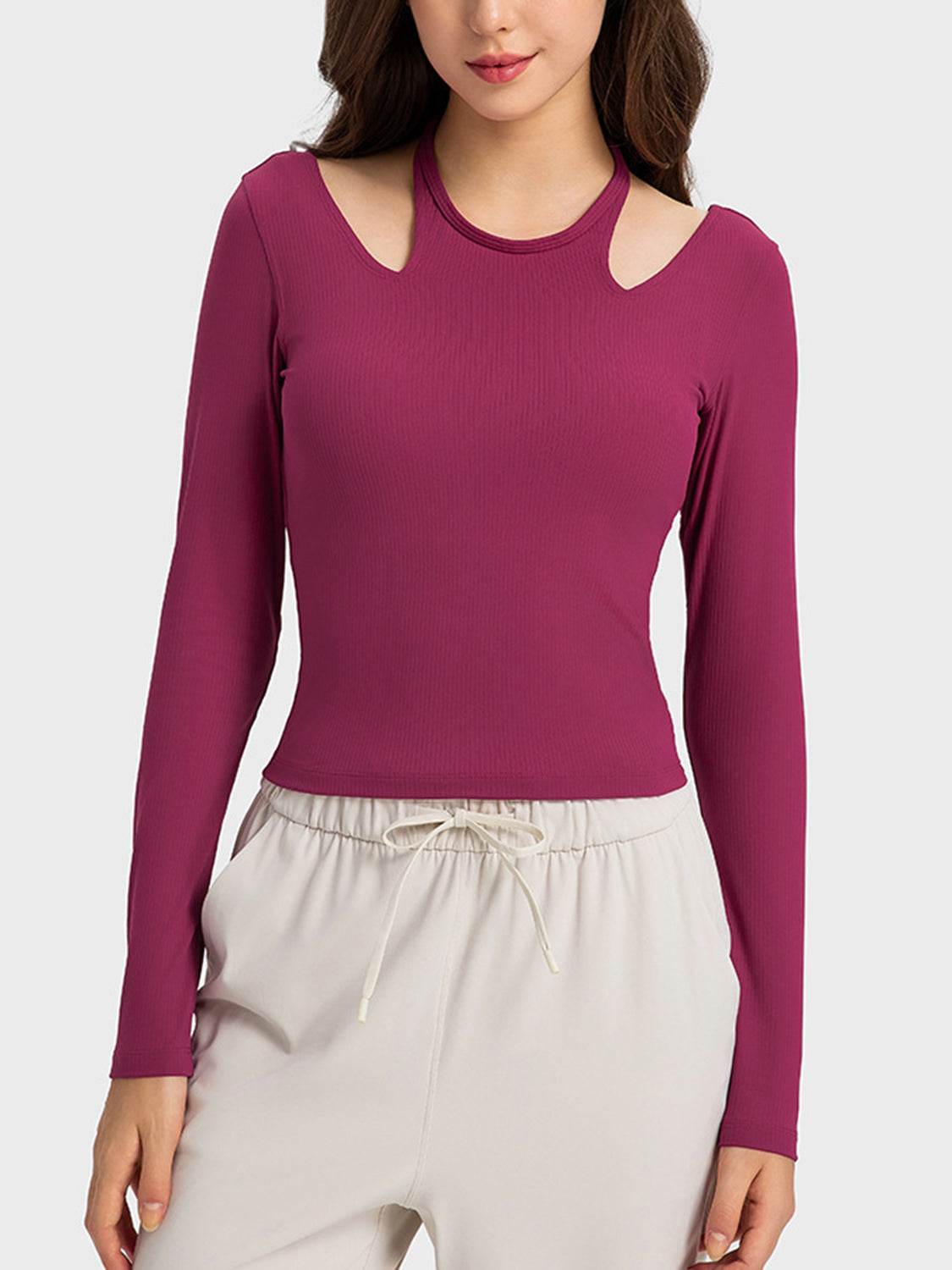 Millennia Halter Neck Long Sleeve Sporty Top - Selvanelle